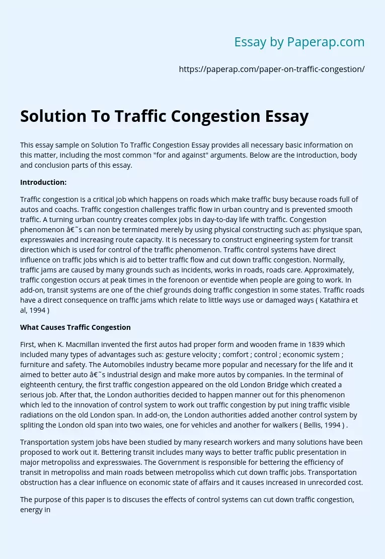 Solution To Traffic Congestion Essay