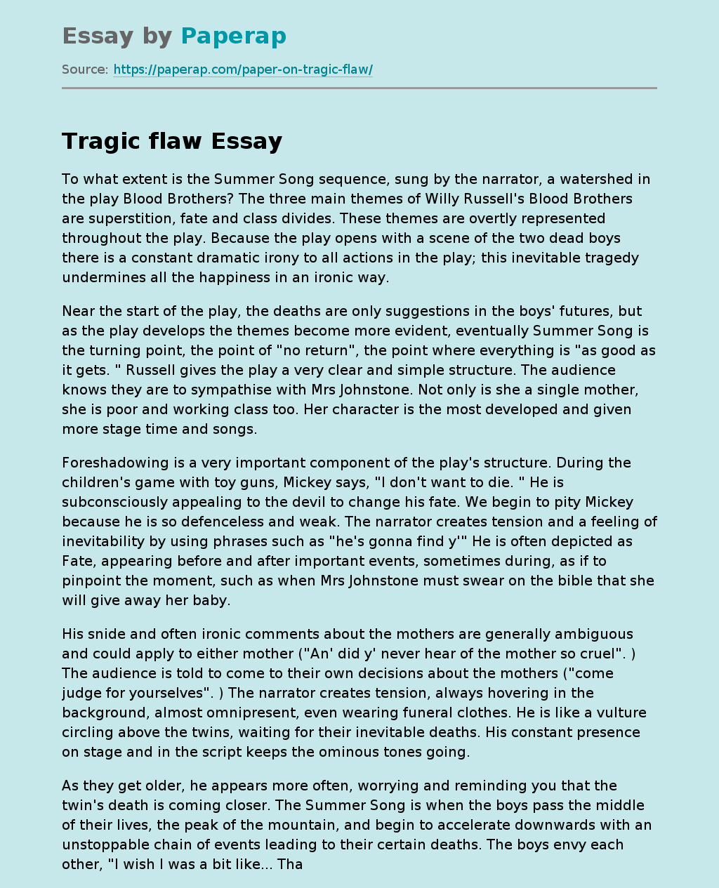 Tragic Flaw Free Essay Example