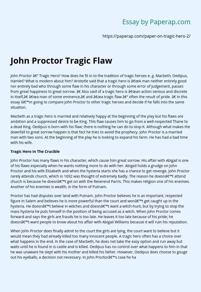 John Proctor Tragic Flaw