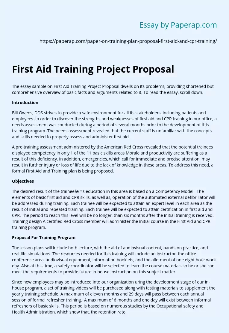 First Aid Training Project Proposal