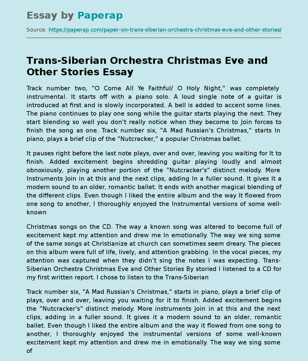 Trans-Siberian Orchestra Christmas Eve and Other Stories