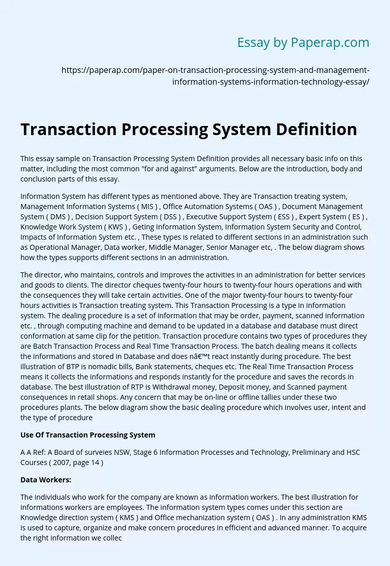 Transaction Processing System Definition