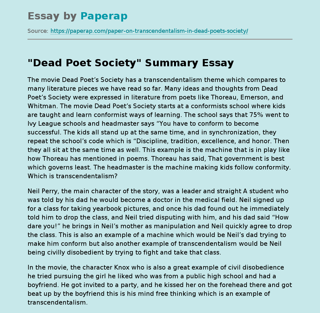 "Dead Poet Society" Summary