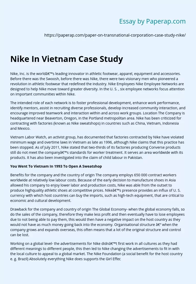 Nike In Vietnam Case Study
