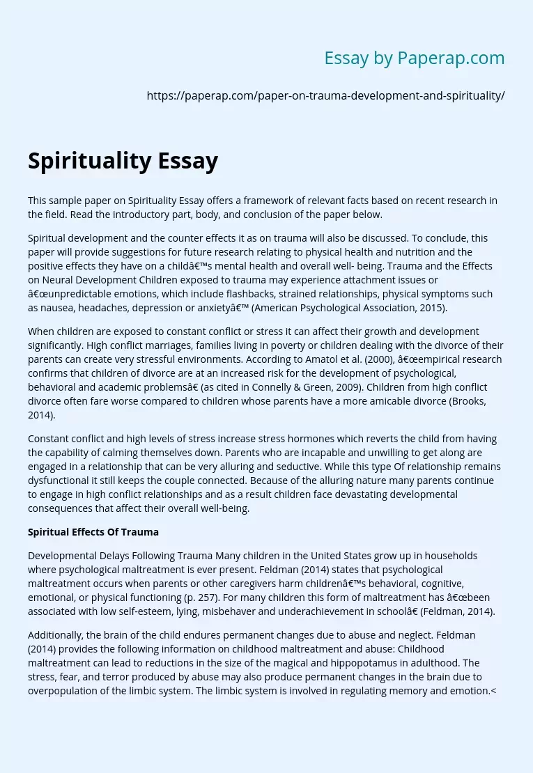 Development of Spirituality and Its Effect on Trauma