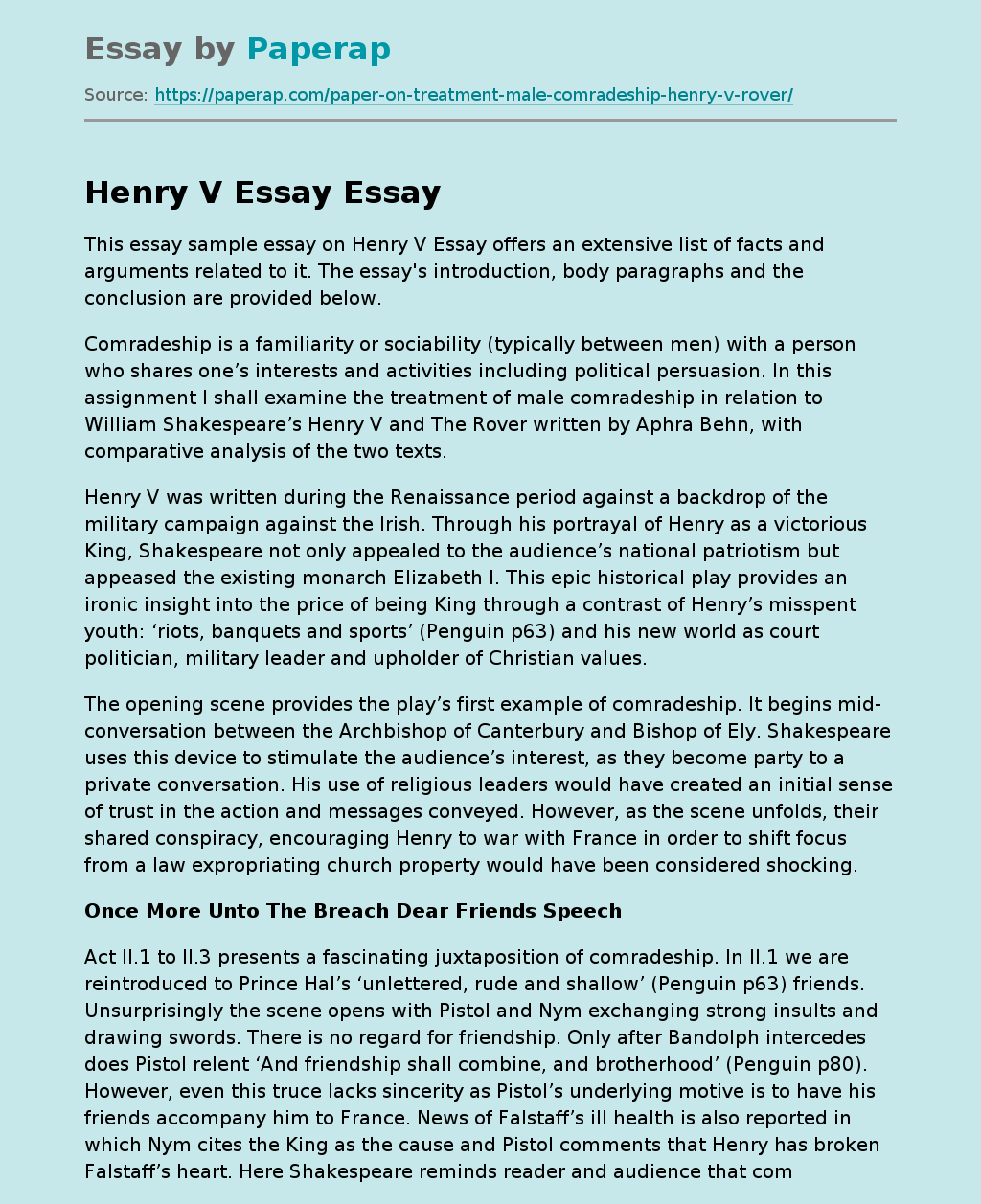Henry V: Facts and Arguments