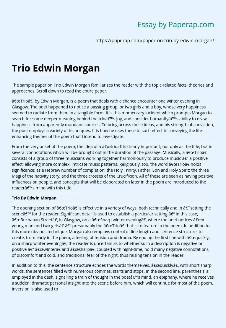 Trio by Edwin Morgan Poem Analysis