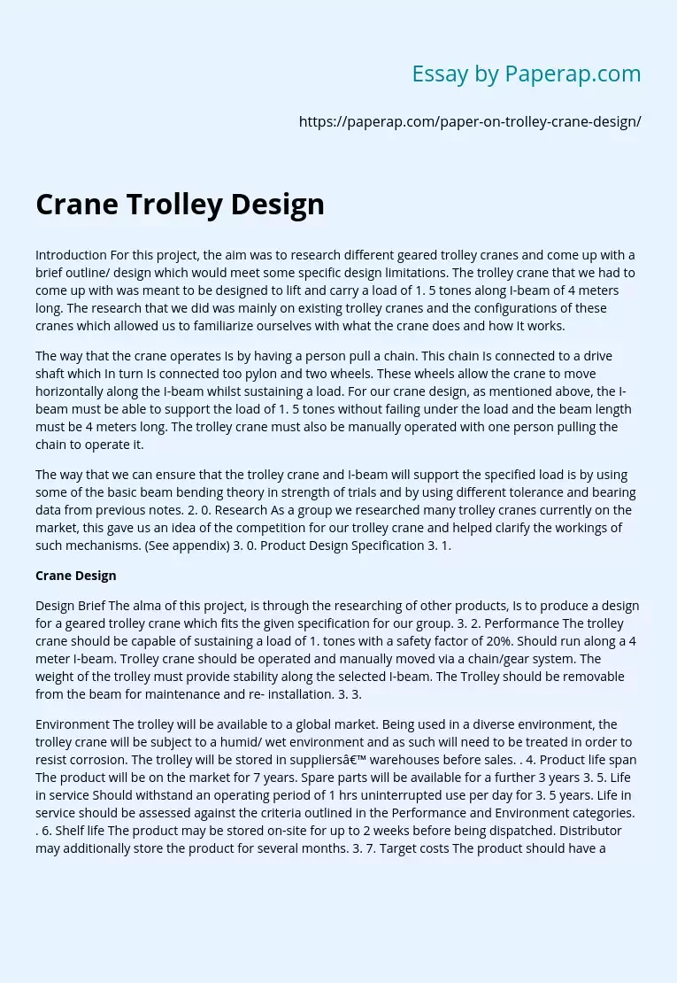 Study of Various Geared Trolley Cranes