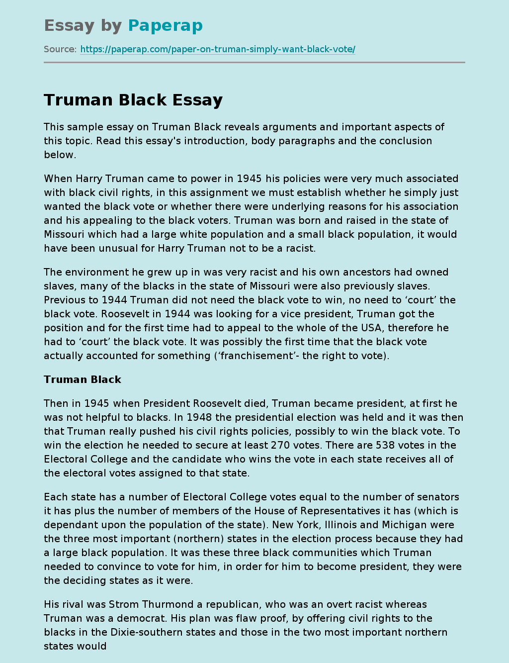 Truman Black: An Analysis
