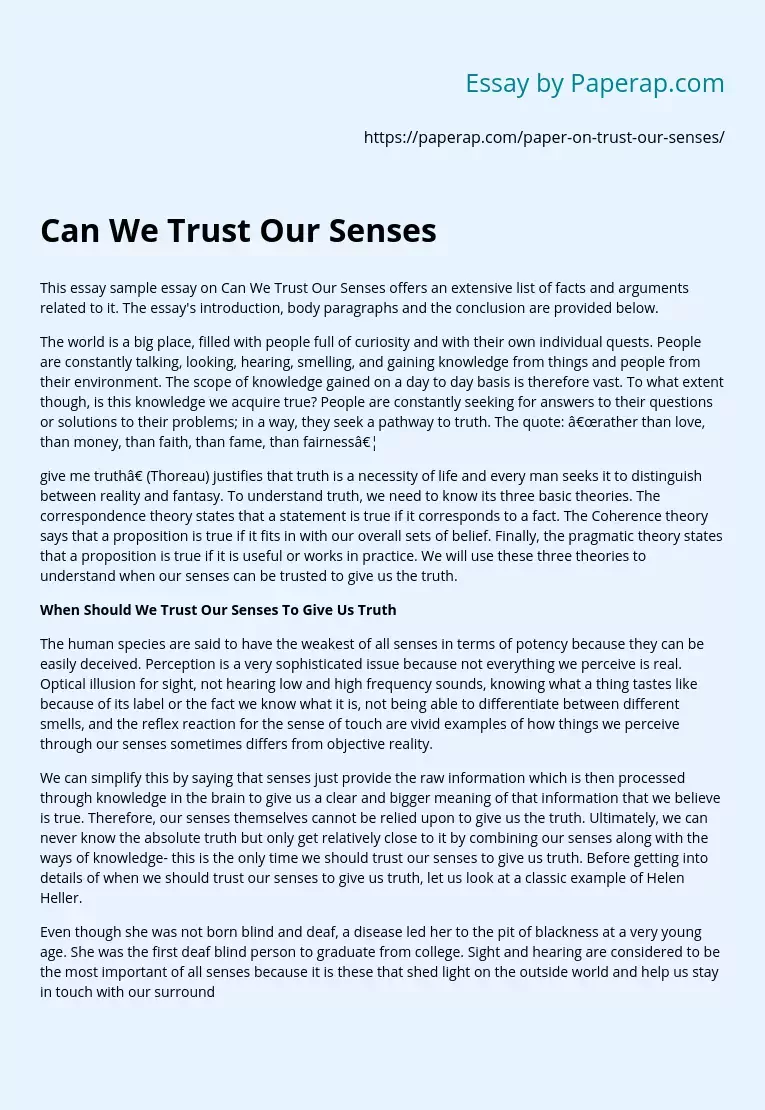 Can We Trust Our Senses