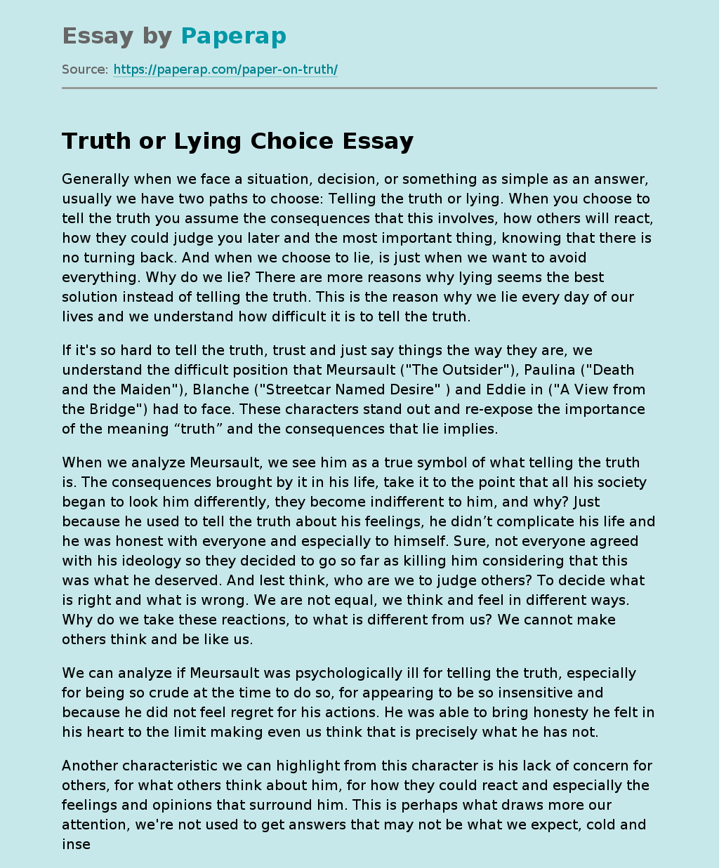 Truth or Lying Choice