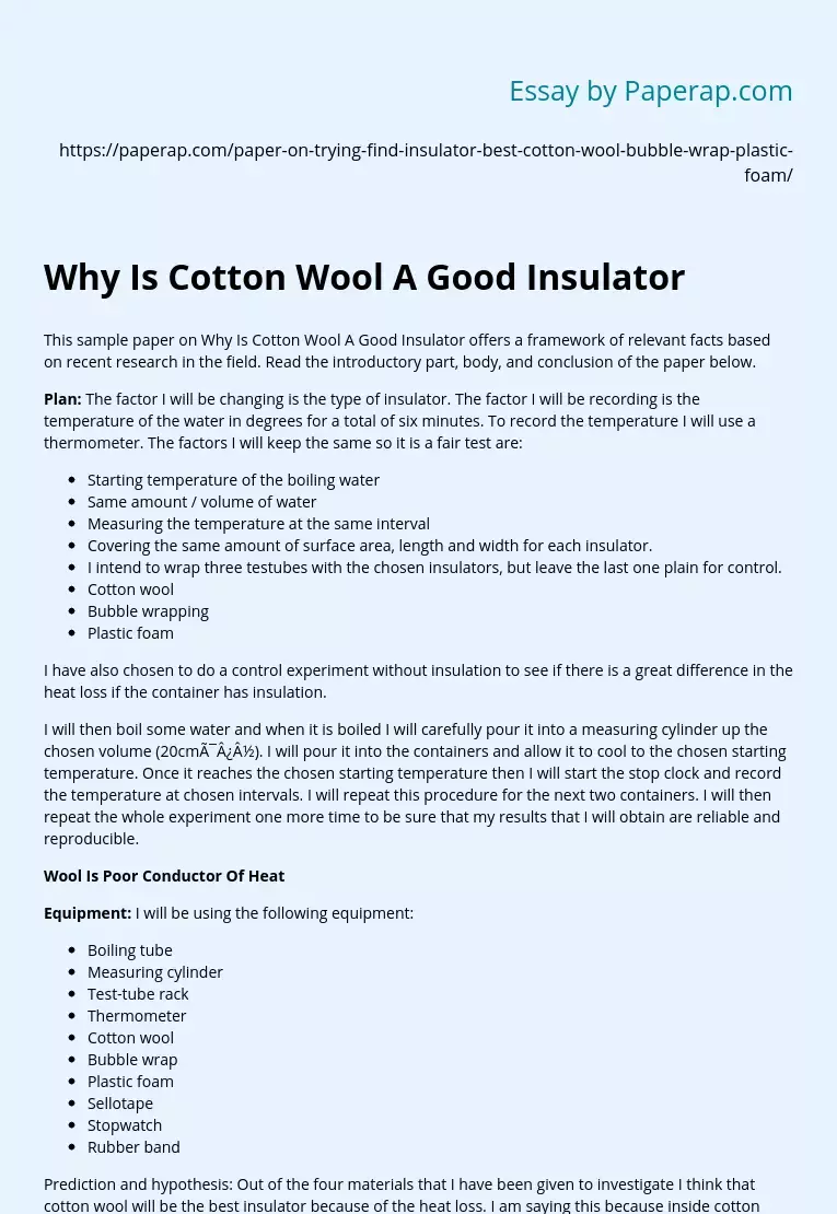 Why Is Cotton Wool A Good Insulator