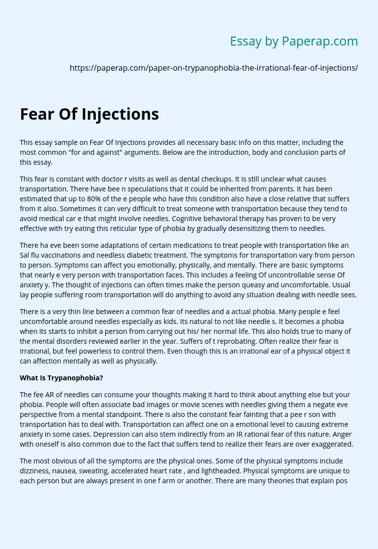 Trypanophobia and Irrational Fear Of Injections