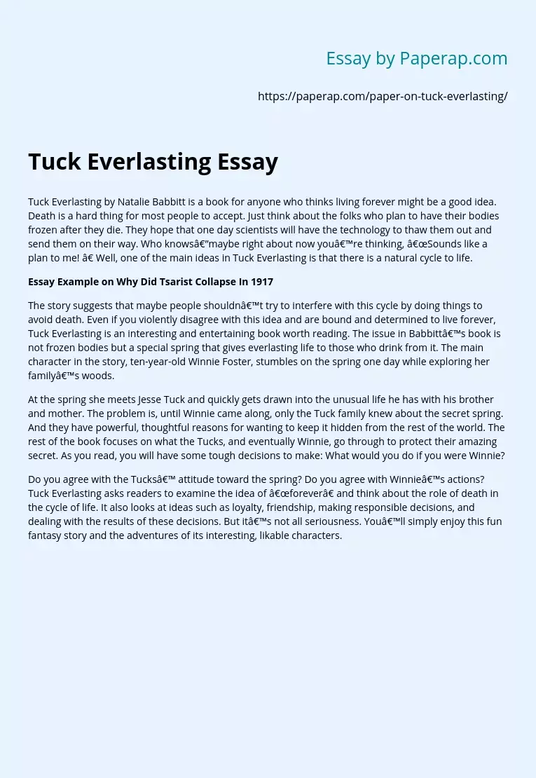 Tuck Everlasting Essay