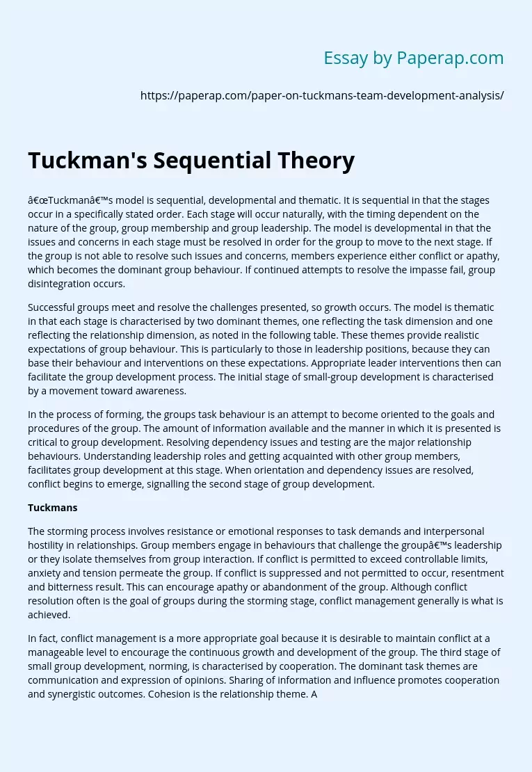 Tuckman's Sequential Theory