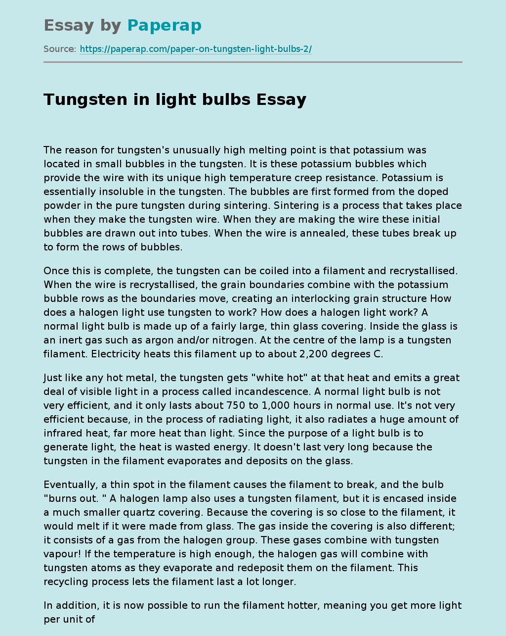 Tungsten in light bulbs