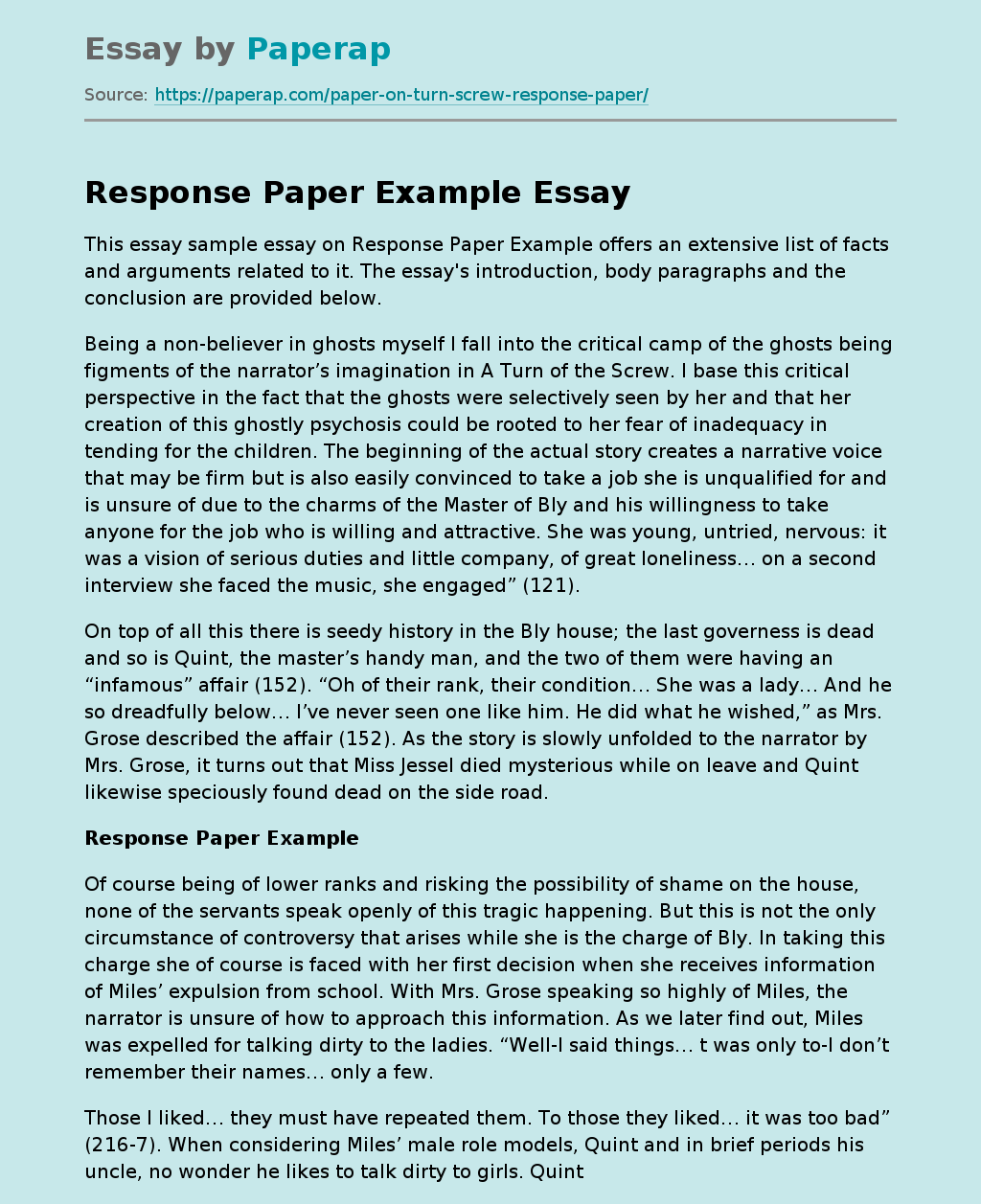 Response Paper Example