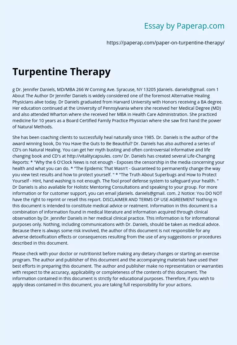 Turpentine Therapy