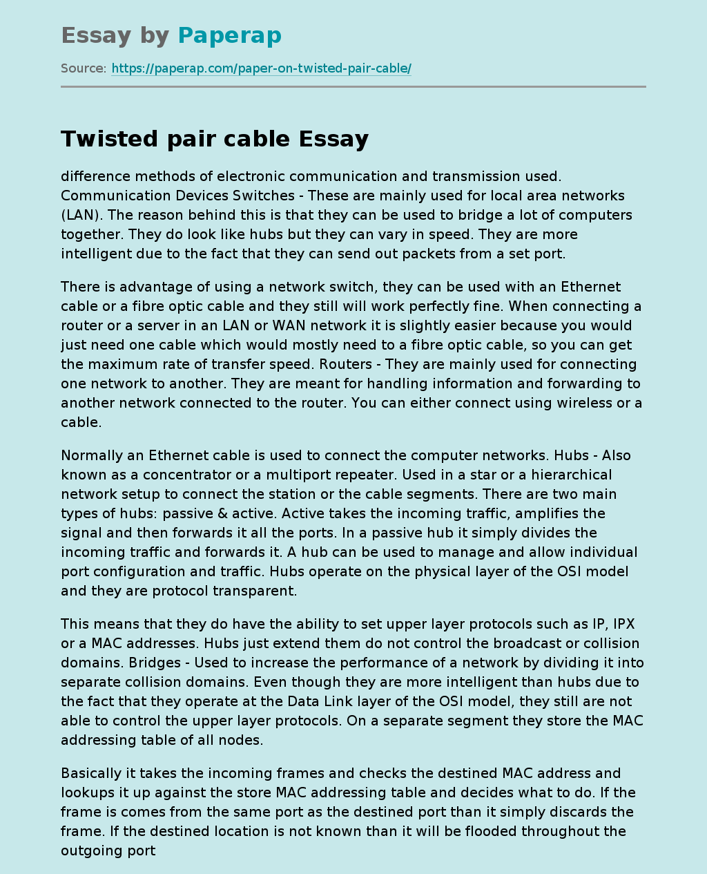 Twisted pair cable