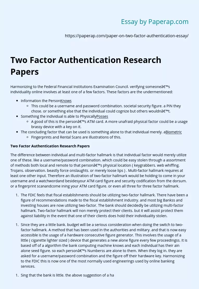 Two Factor Authentication Research Papers