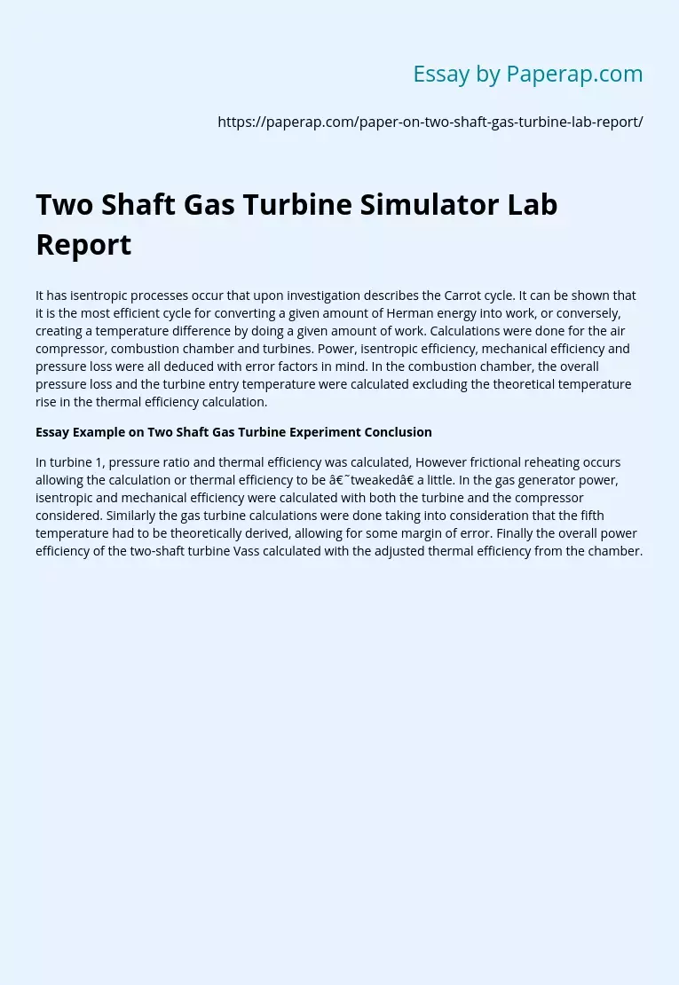 Two Shaft Gas Turbine Simulator Lab Report
