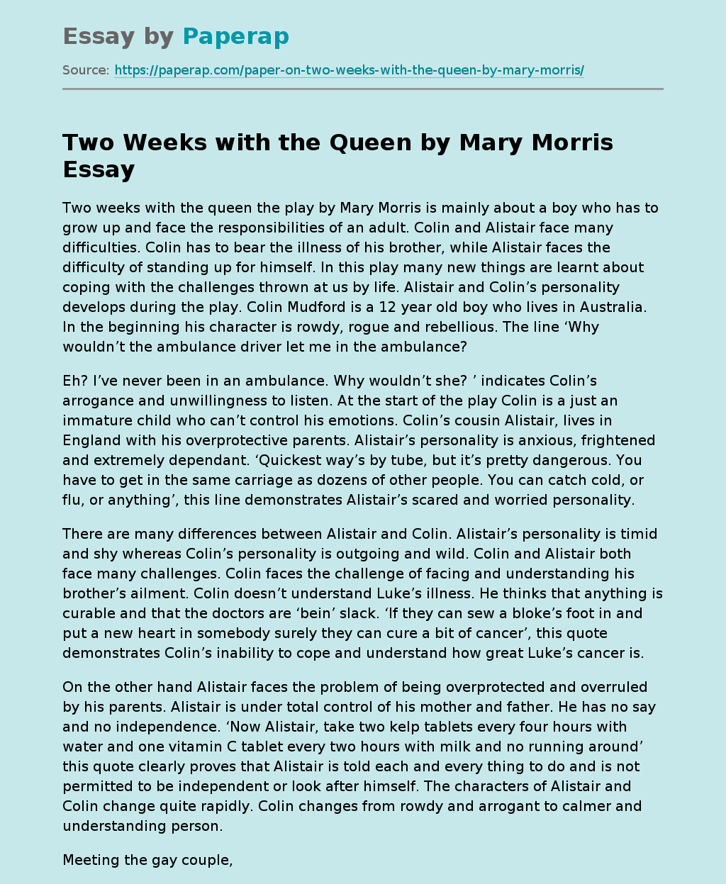 Two Weeks with the Queen by Mary Morris