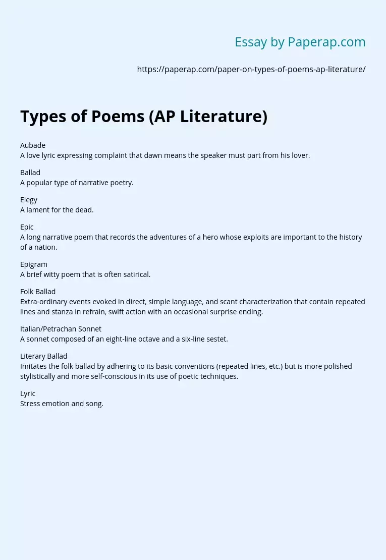 Types of Poems (AP Literature)