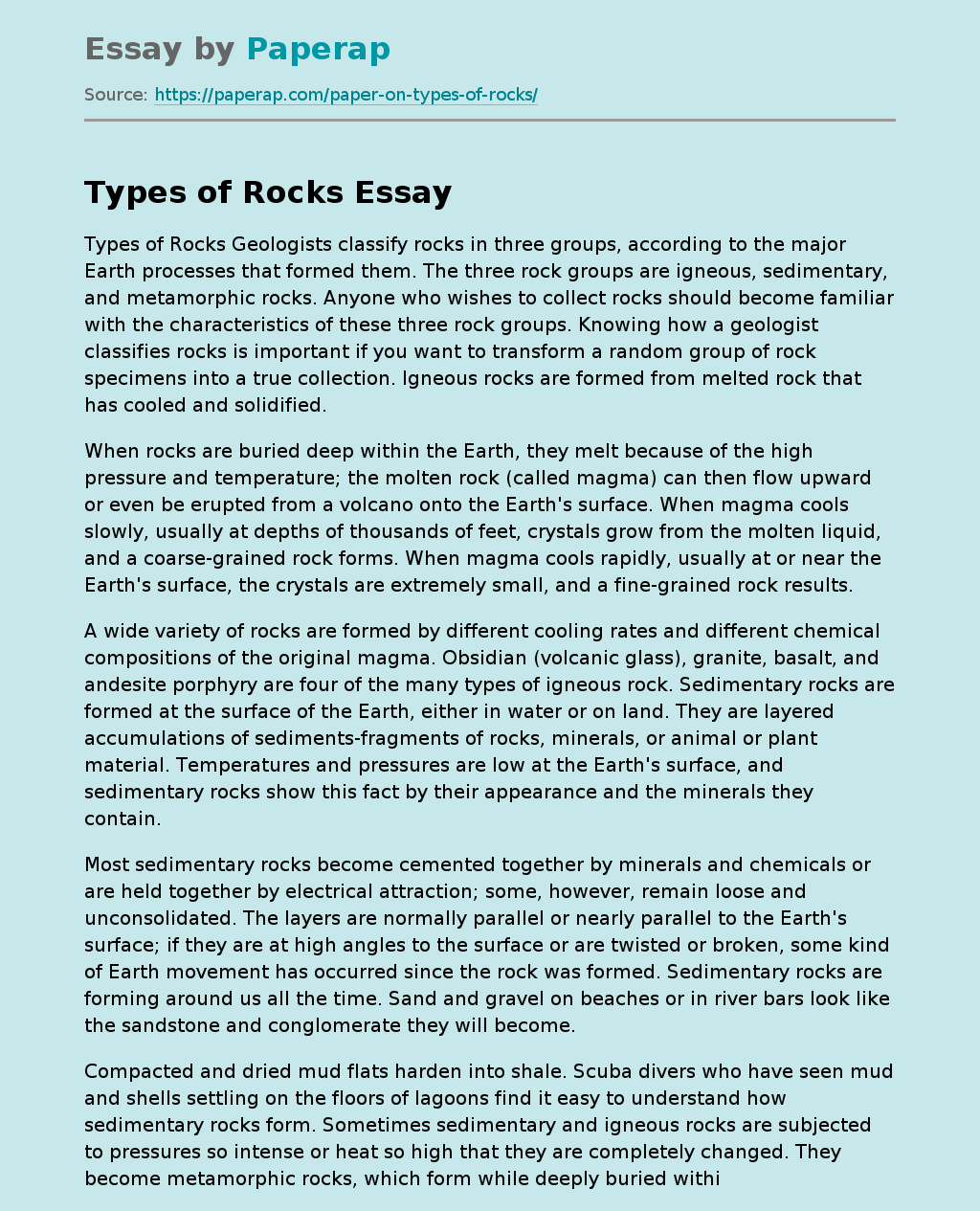 essay about classification of rocks