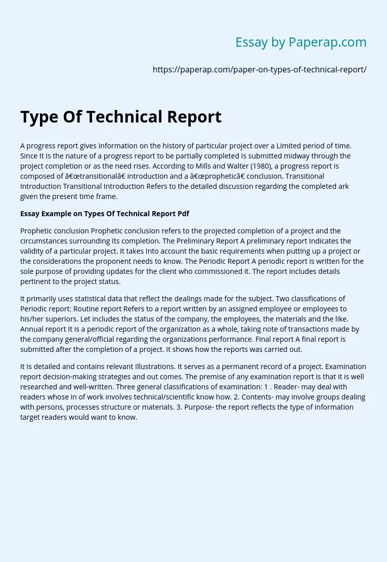 Type Of Technical Report