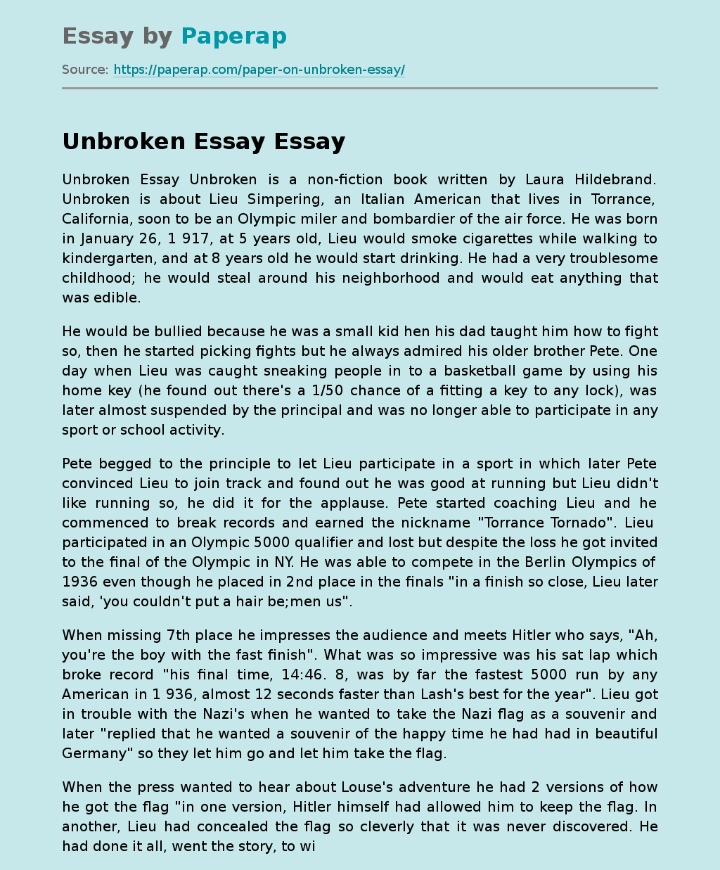 essay questions on unbroken