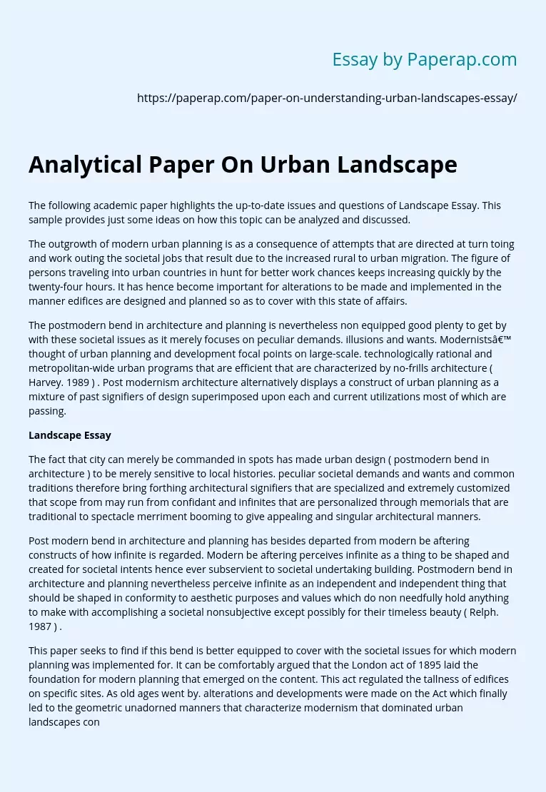 Analytical Paper On Urban Landscape