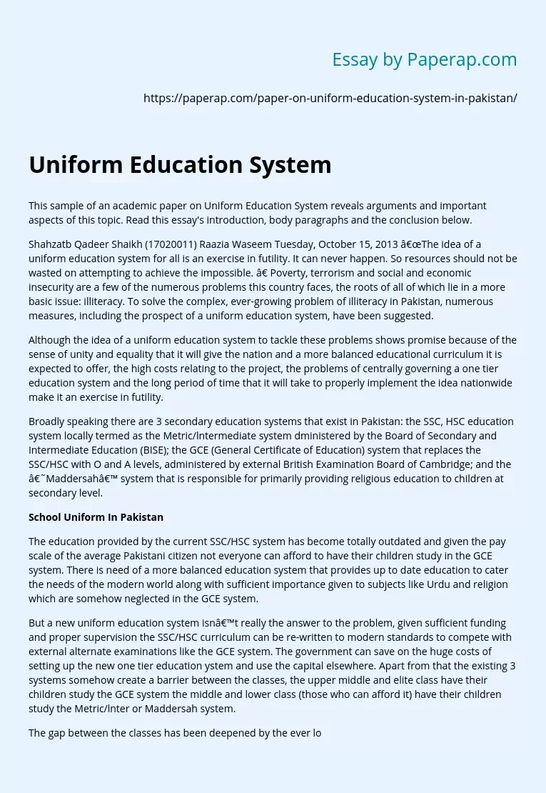 Uniform Education System