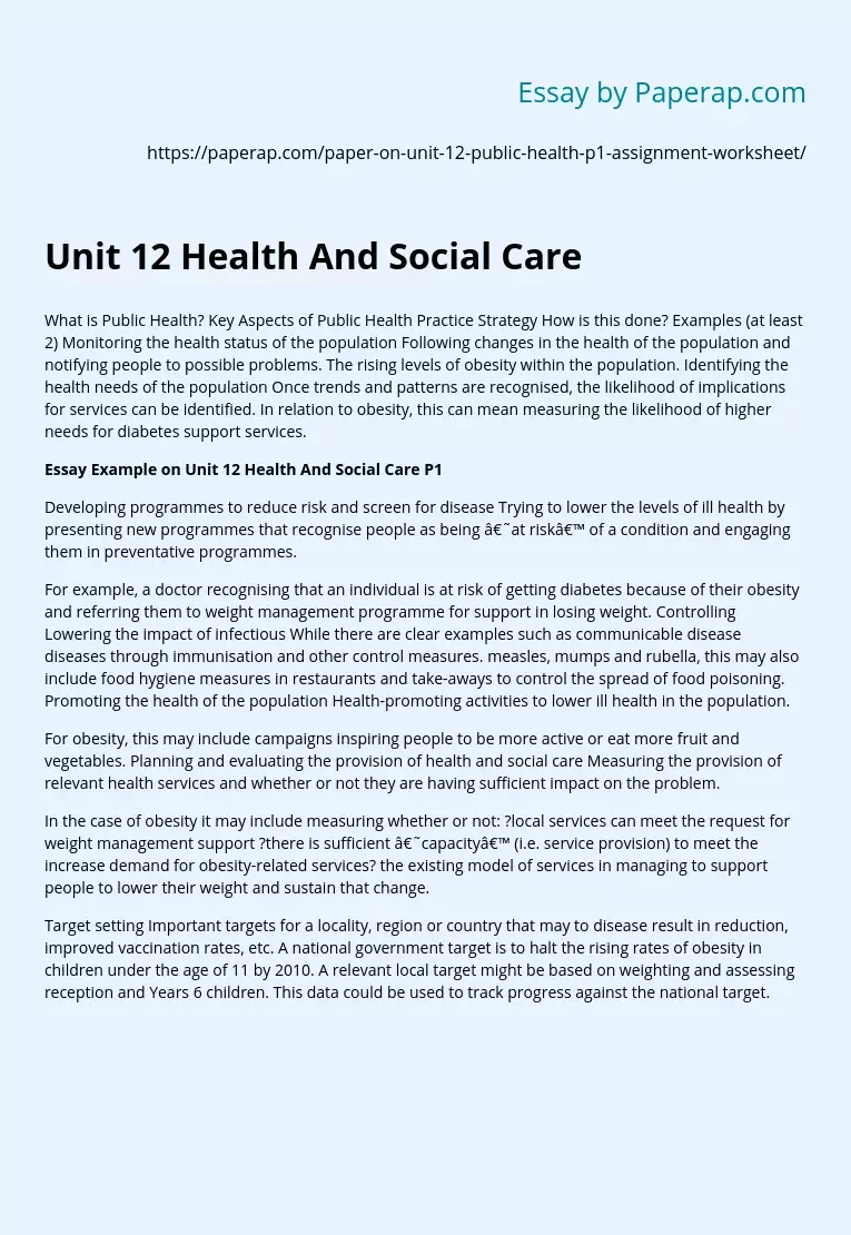 Unit 12 Health And Social Care