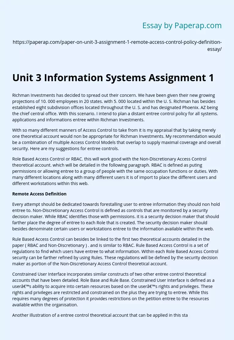 Unit 3 Information Systems Assignment 1