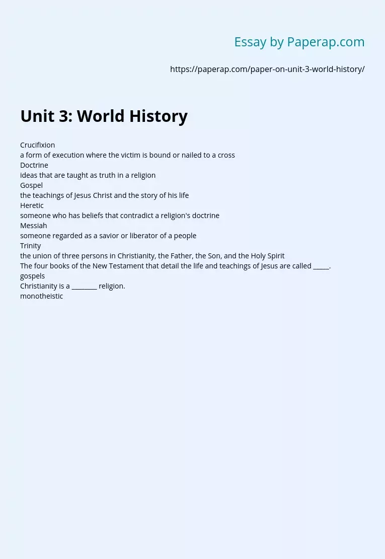 Unit 3: World History