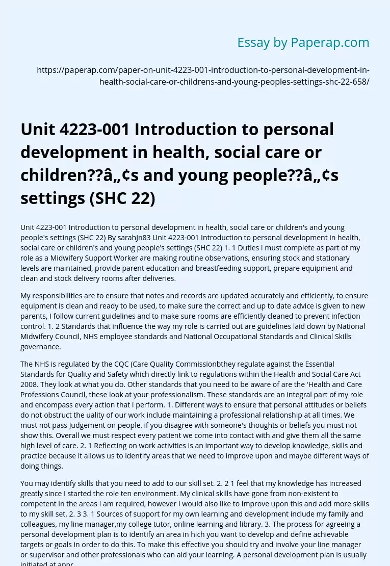 Introduction to personal development in health social care or children's and young people's settings