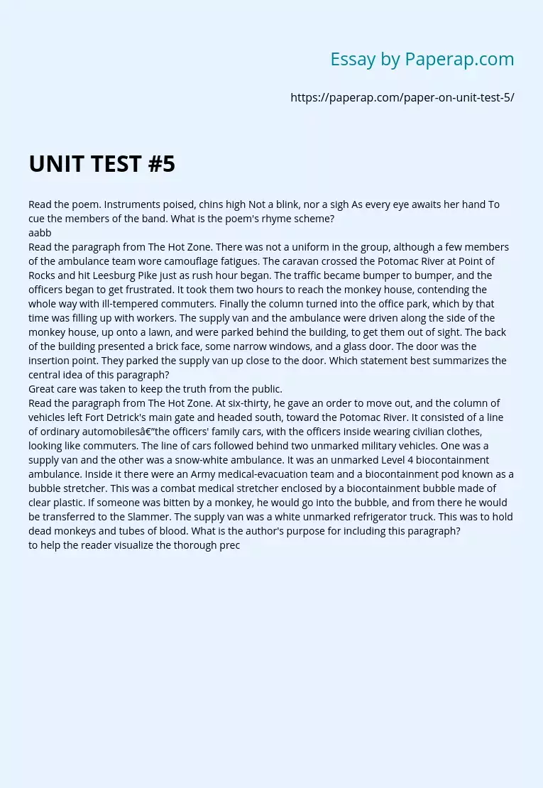English Language and Literature UNIT TEST #5