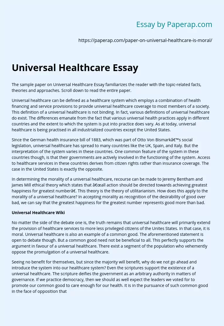 Universal Healthcare Essay