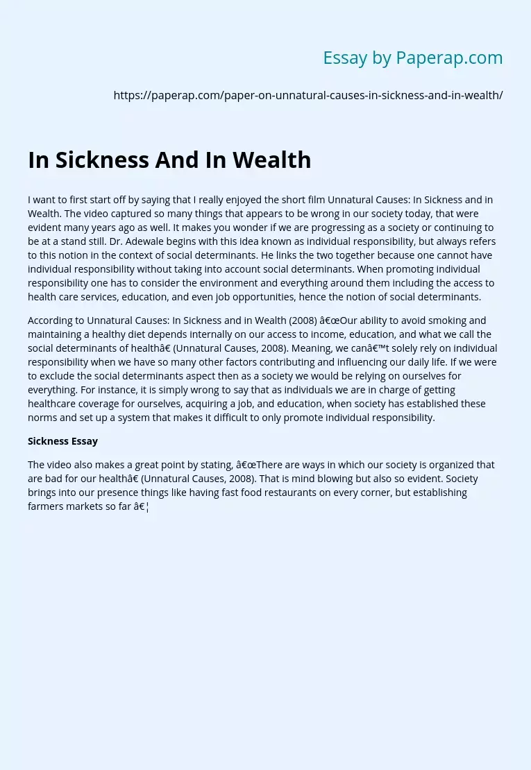 In Sickness And In Wealth