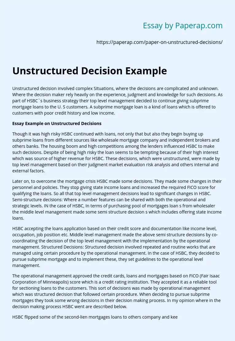 Unstructured Decision Example