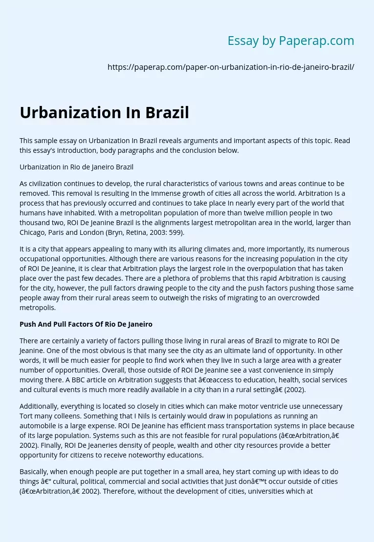 Urbanization In Brazil