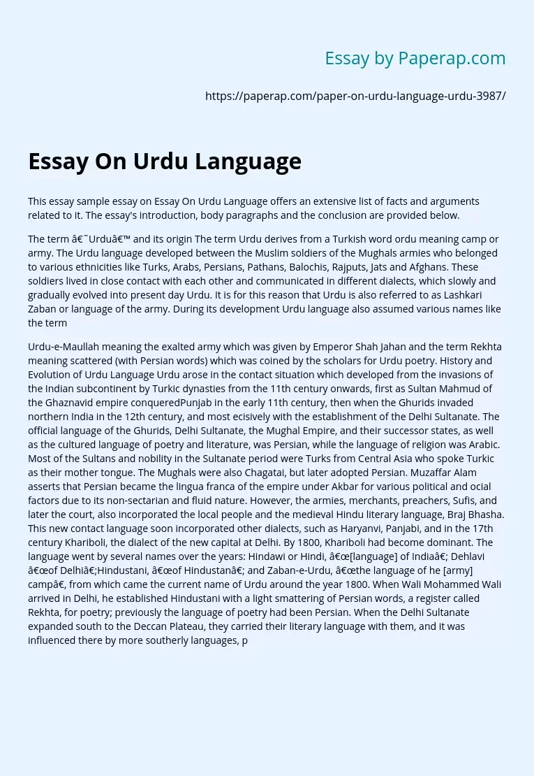 Essay On Urdu Language