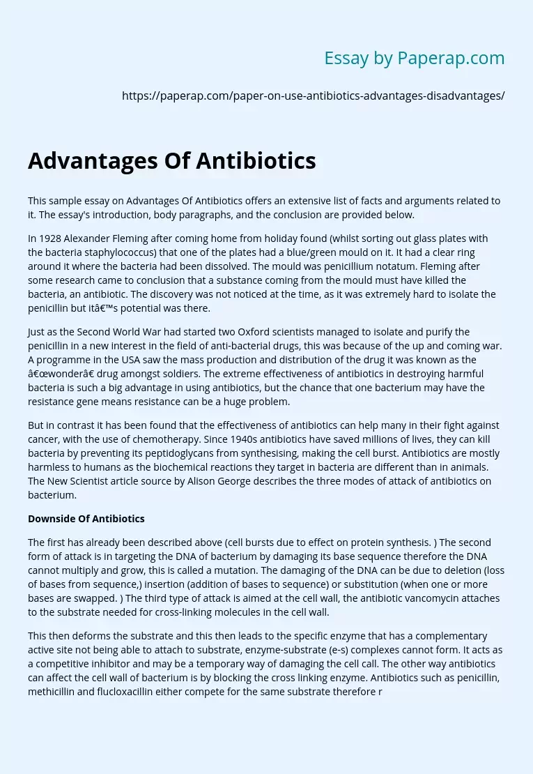 Sample Essay on Advantages of Antibiotics