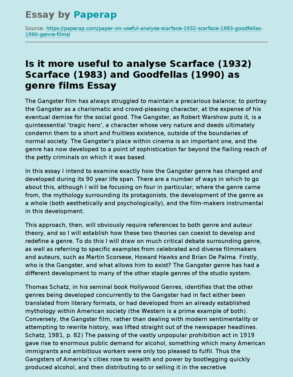 Is it More Useful to analyse Scarface and Goodfellas as Genre Films