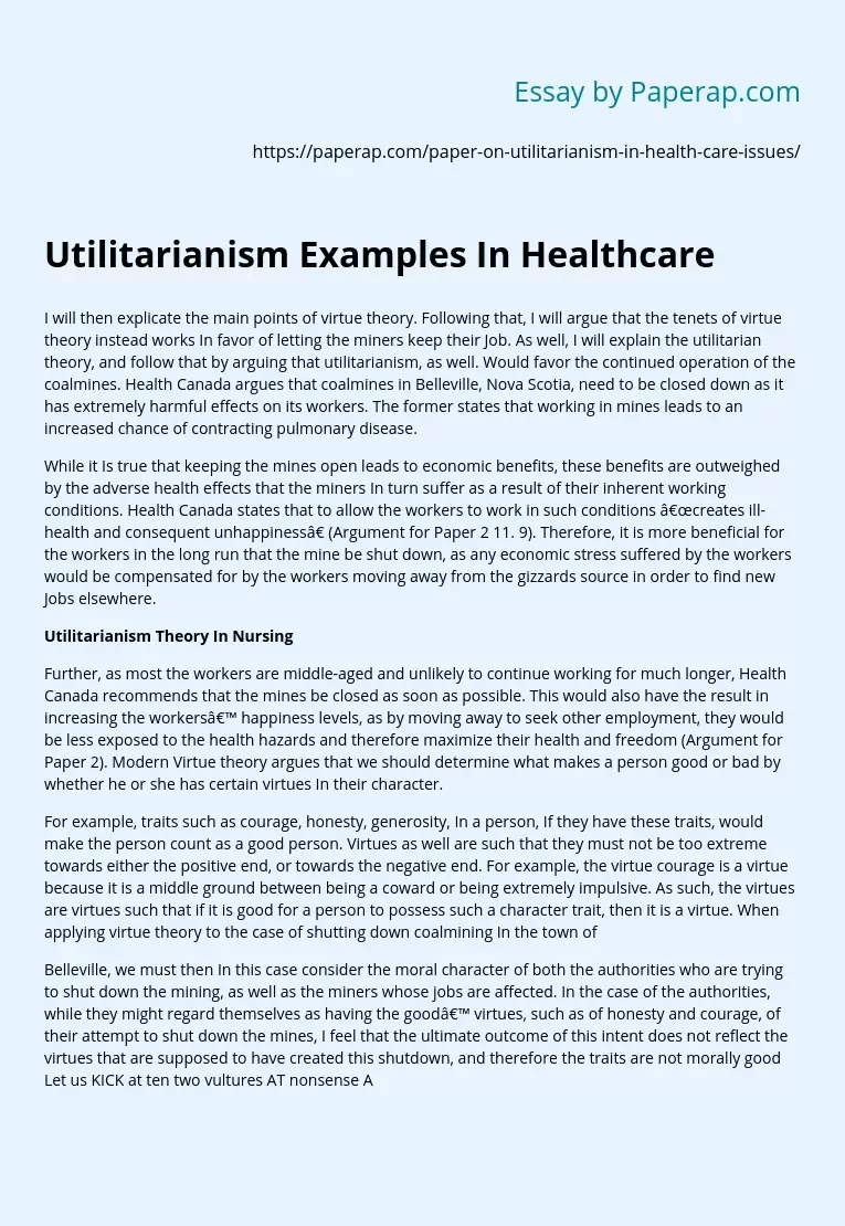 Utilitarianism Theory In Nursing
