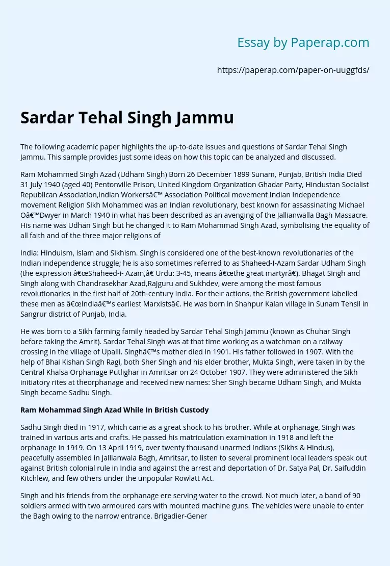 Sardar Tehal Singh Jammu