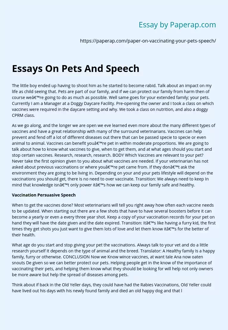 Essays On Pets And Speech