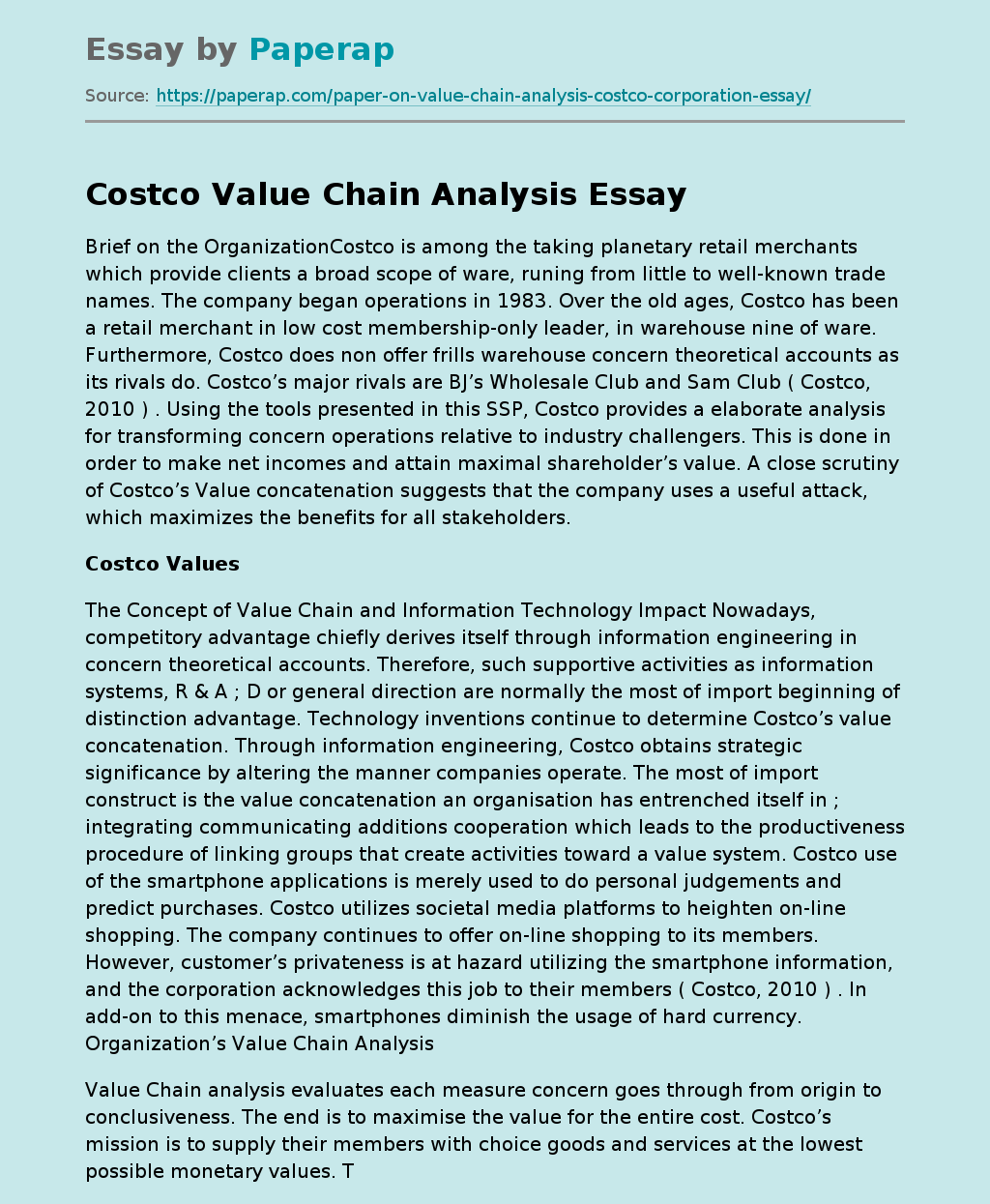 Costco Value Chain Analysis