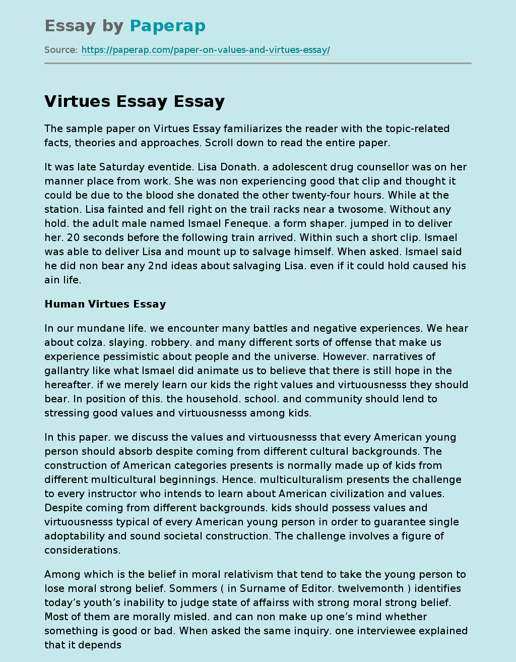 Virtues Essay Overview