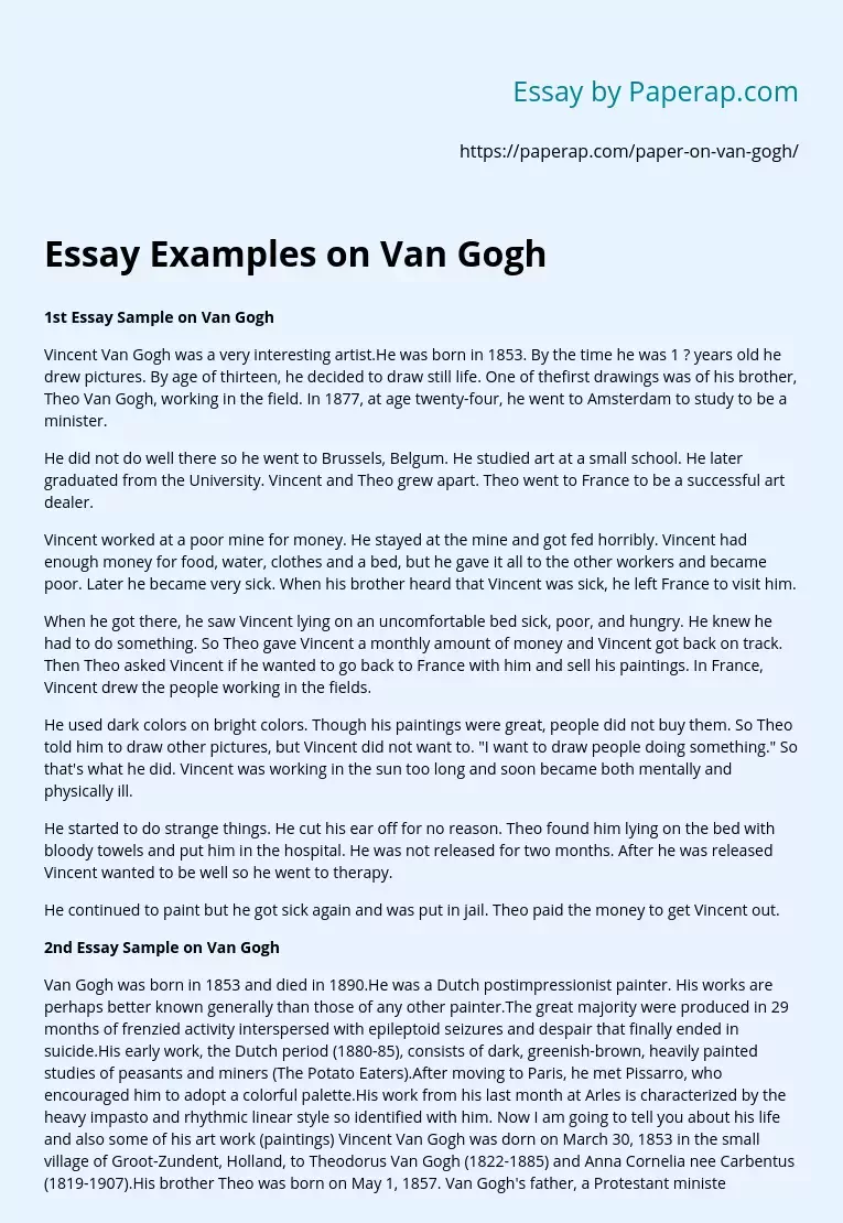 Essay Examples on Van Gogh